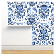 Load image into Gallery viewer, Wallpaper-Blue Folk Flower
