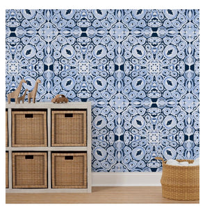 Wallpaper-Moroccan Tile Navy