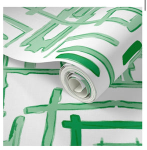 Wallpaper-Bamboo Green & White Large Scale