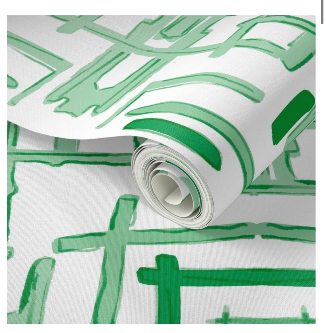 Wallpaper-Bamboo Green & White Large Scale