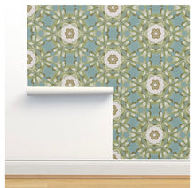 Load image into Gallery viewer, Wallpaper-Teal &amp; Ivory Lattice

